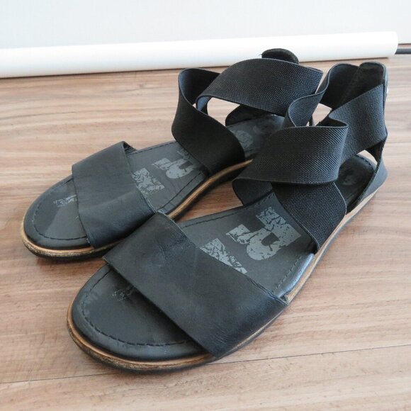 SOREL Ella Leather Slip On Cross Over Strap Sandals in Black - Size US 7 - Picture 2 of 12